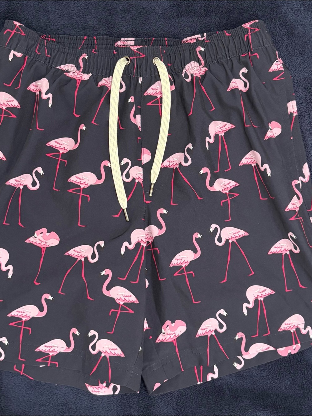 Men’s Swim Trunks Navy Blue with Pink Flamingo Print size Small